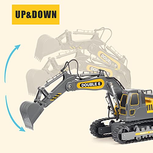 DOUBLE E Construction Toys 350-degree Remote Control Excavator 2 Batteries RC Vehicles Electric Truck Toys for Boys Girls Kids, Gray