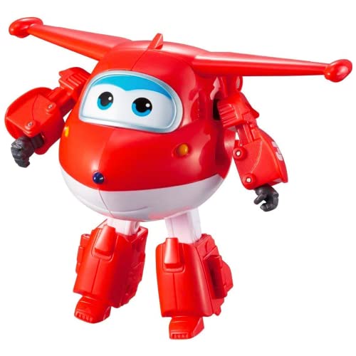 Super Wings Toys, Jett Transformer Toys 5 Inch, Airplane Toy for Kids 3-5 Years Old, Transforming from Toy Jet to Robot, Real Mobile Wheels, Birthday Party Supplies for Preschool Boys and Girls