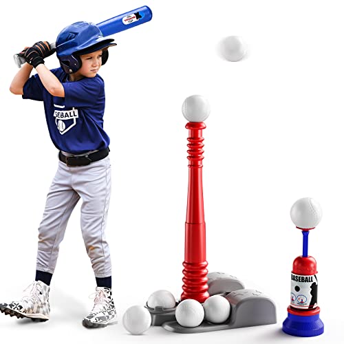 TEMI Kids Baseball Tee, TBall Set for Kids and Toddlers, Includes 6 Balls, Teeball Batting Tee ,Pitching Machine , Outdoor Sport Toy Games for Boys & Girls , Kids Ages 3- 12 Years