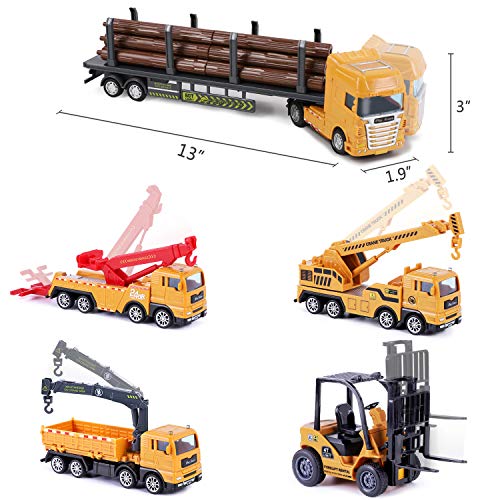iPlay, iLearn Construction Truck Toy Set, Cargo Transport Vehicles Site Playset, Gantry Crane, Trailer, Logging, Pickup Tow Trucks, Forklift, Birthday Gift for 3 4 5 6 Year Olds Boys Kid Toddler Child