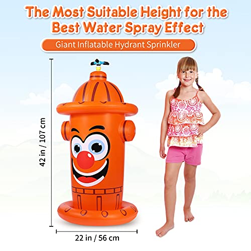 iBaseToy Giant Inflatable Sprinkler for Kids - Fire Hydrant Sprinkler with 360°Auto Rotating Sprinkler Nozzle - Yard Lawn Water Sprinkler Spray Toy for Toddlers Boys Girls Summer Outdoor Game