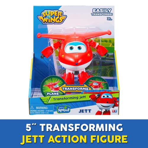  Super Wings Toys, Jett Transformer Toys 5 Inch, Airplane Toy  for Kids 3-5 Years Old, Transforming from Toy Jet to Robot, Real Mobile  Wheels, Birthday Party Supplies for Preschool Boys and